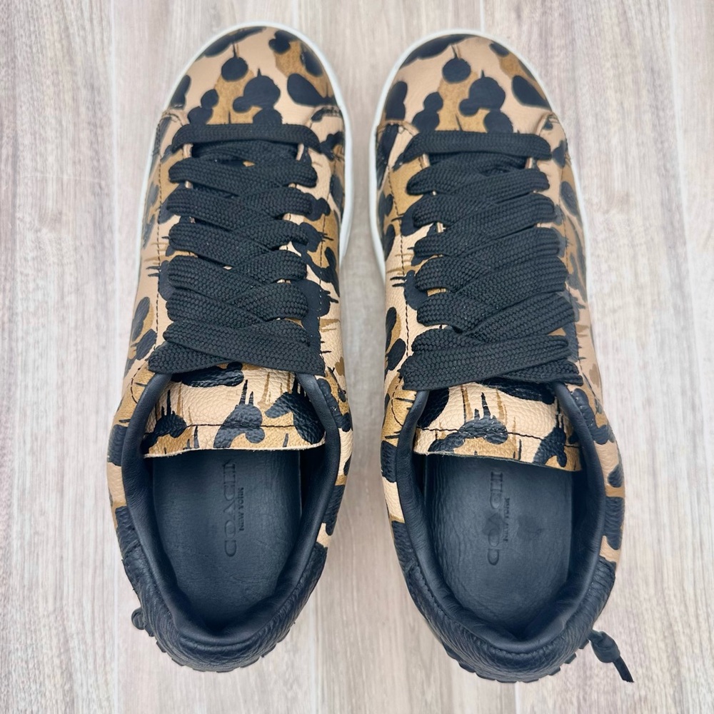 COACH Pebble Leather Wild Beast Print Black Lace Up Low Top Sneakers 8.5 B - Picture 5 of 16